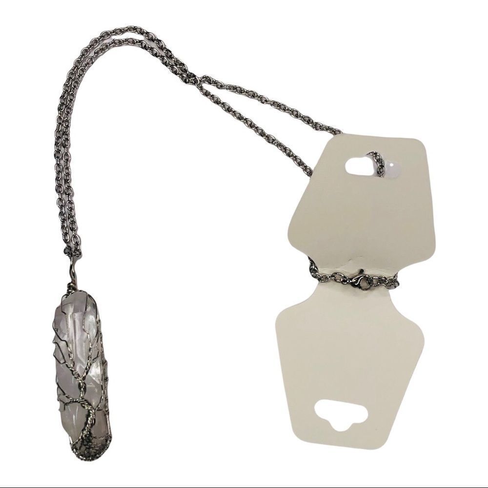 Tree of Life Wire Wrapped Clear Quartz Crystal Necklace - Picture 5 of 11